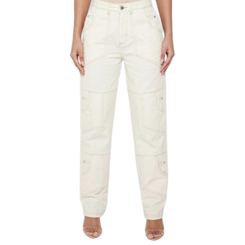 Manière De Voir Mom Cargo Jeans High Waisted‎ Ecru Women's Sz 4 EUC Streetwear